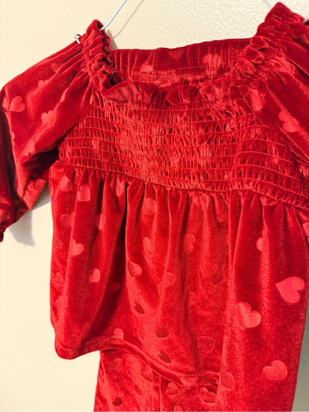 Rare Editions Girls 24M NWT Red Velvet Heart 2 Piece Set Ruffle Top Pants - Picture 3 of 7